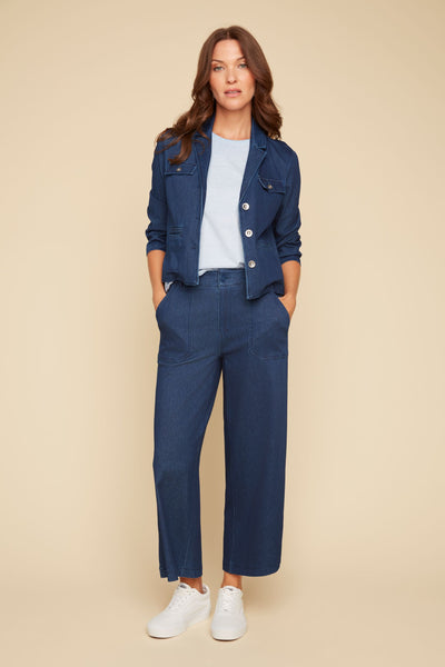 Cropped Wide Leg Cotton Mix Pants