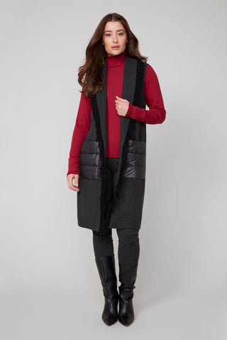 3/4 Brushed Knit Fringed Vest