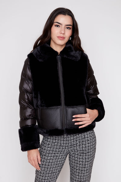 Pleather Bonded Faux Fur Jacket