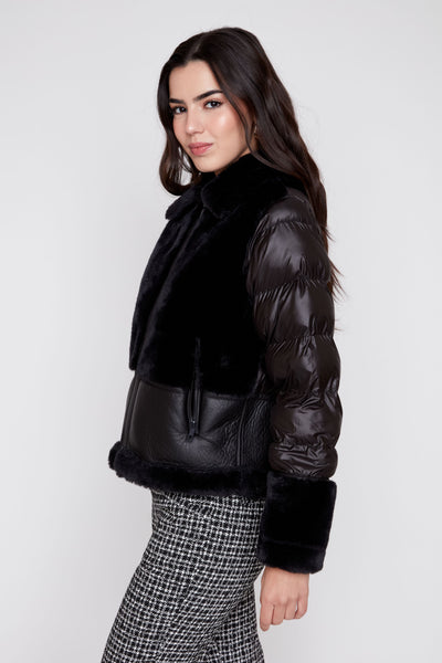 Pleather Bonded Faux Fur Jacket