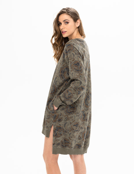 Long Sleeve Print Cotton Dress