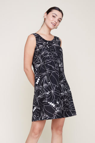 Sleeveless Linen Mixed Print Dress