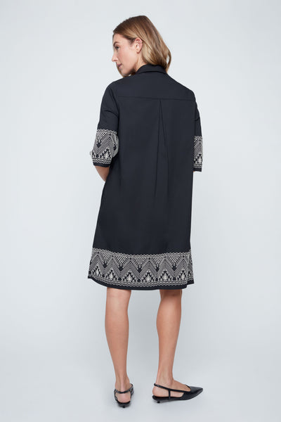 3/4 Sleeve Dress With Embroidery Trim