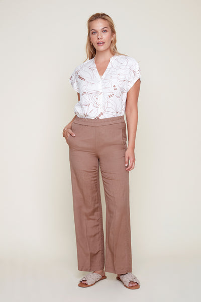 Linen Pull-On Wide Leg Pants