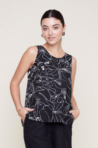 Sleeveless Print Linen Top