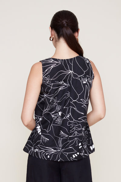 Sleeveless Print Linen Top