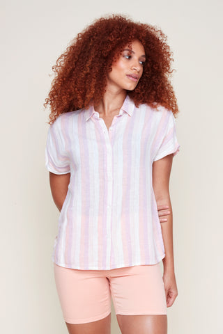 Short Sleeve Stripe Linen Shirt