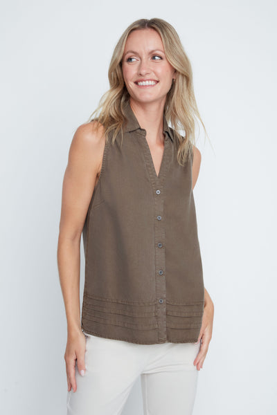 Sleeveless Button Front Tencel Shirt