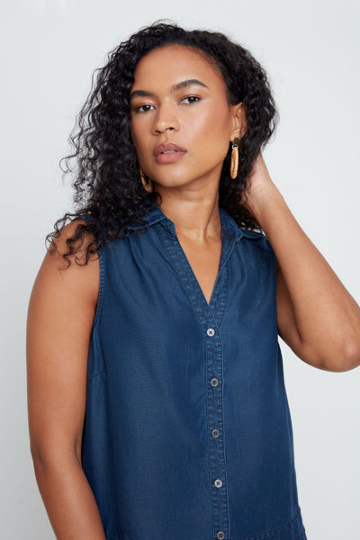 Sleeveless Button Front Tencel Shirt