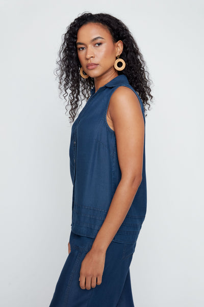 Sleeveless Button Front Tencel Shirt