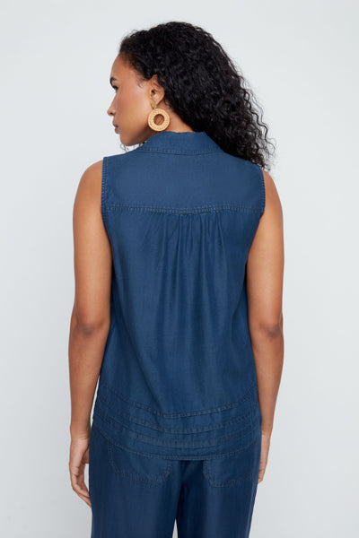 Sleeveless Button Front Tencel Shirt