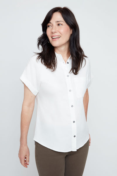 Button Front Short Sleeve Tencel Shirt
