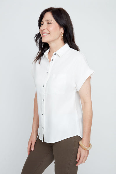 Button Front Short Sleeve Tencel Shirt