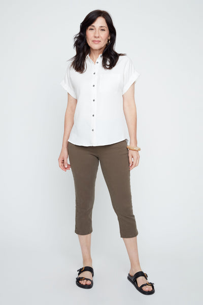 Button Front Short Sleeve Tencel Shirt