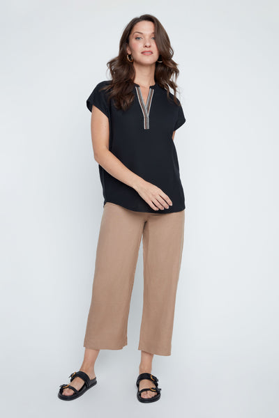 Short Sleeve Linen Blend Top