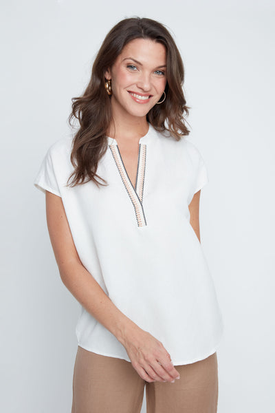 Short Sleeve Linen Blend Top
