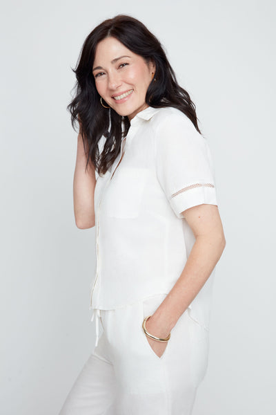 Short Sleeve Linen Blend Blouse
