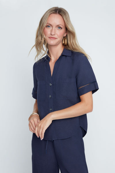 Short Sleeve Linen Blend Blouse