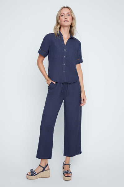 Short Sleeve Linen Blend Blouse