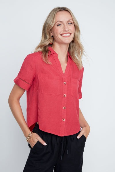 Short Sleeve Linen Blend Blouse