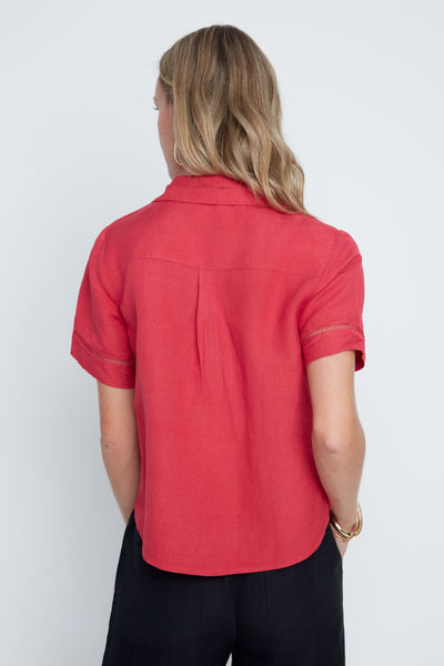 Short Sleeve Linen Blend Blouse