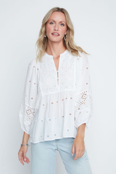 Long Sleeve Flare Top With Embroidery