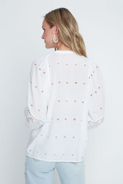 Long Sleeve Flare Top With Embroidery