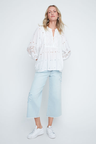 Long Sleeve Flare Top With Embroidery