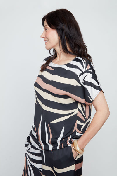 Short Sleeve Palm Print Blouse