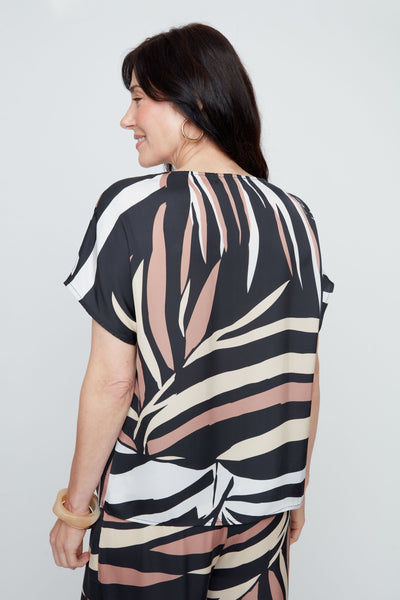 Short Sleeve Palm Print Blouse