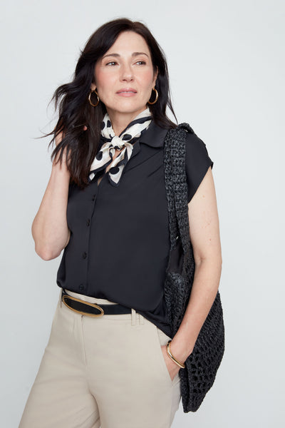 Button Front Sateen Top