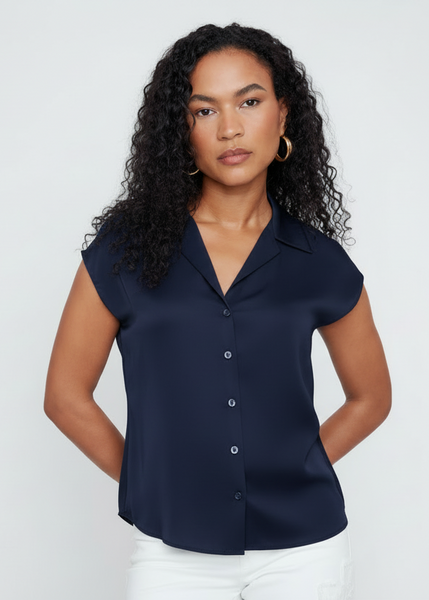 Button Front Sateen Top