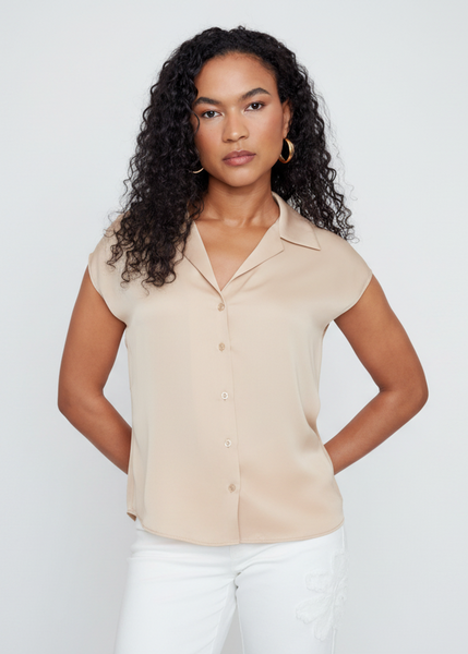 Button Front Sateen Top