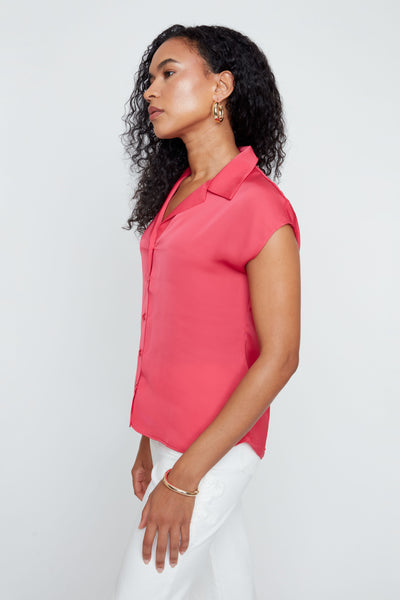 Button Front Sateen Top