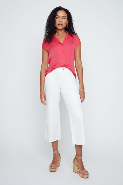 Button Front Sateen Top