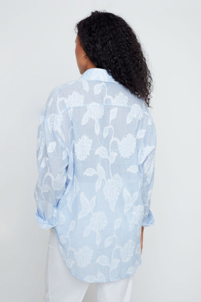 Long Sleeve Strip Floral Cotton Shirt