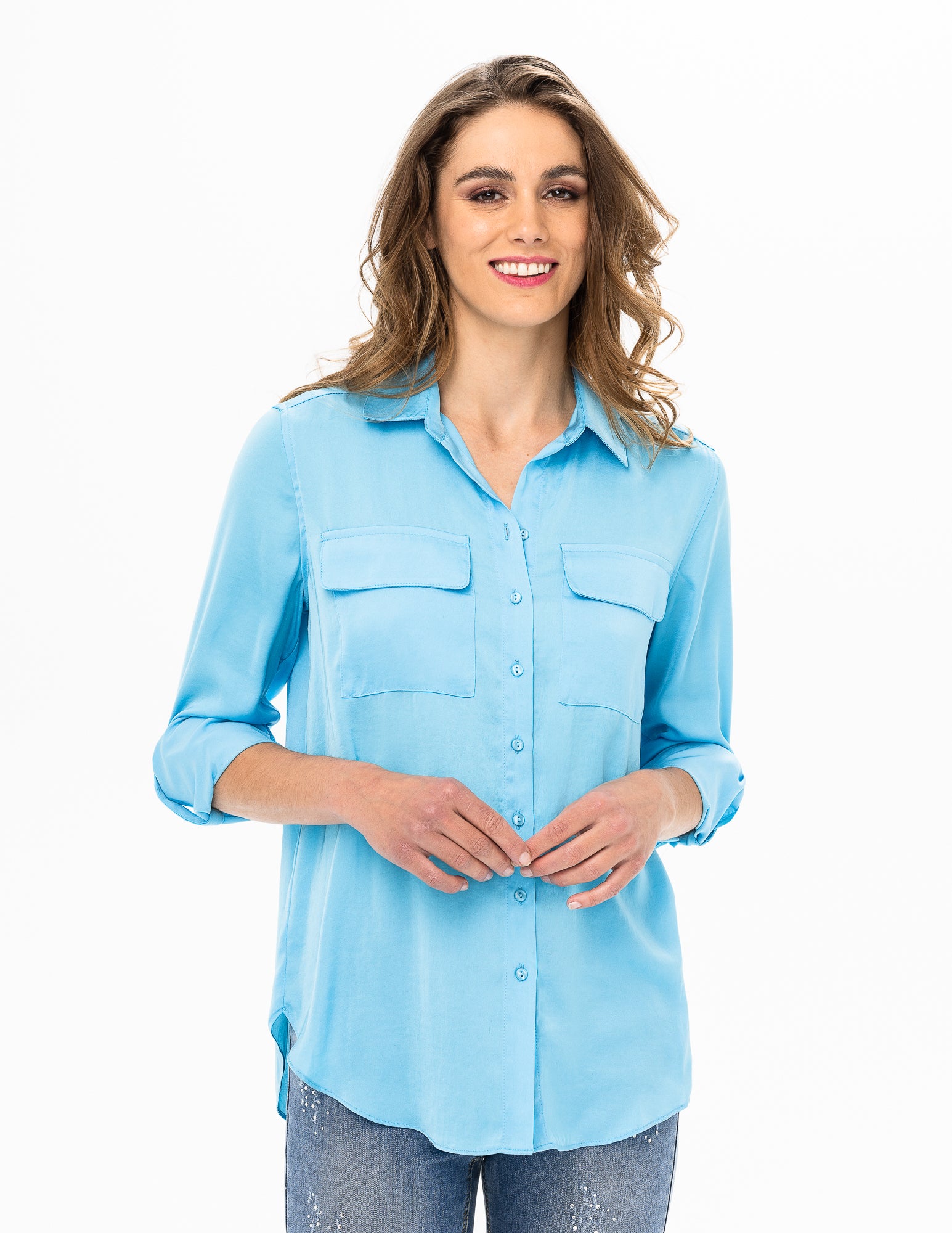 Long Sleeve Pocket Front Blouse