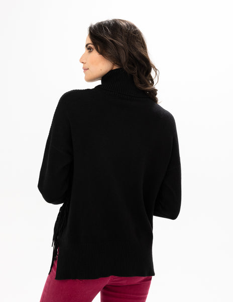Mock Neck Fringe Trim Sweater