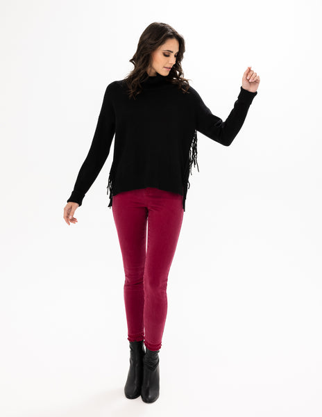 Mock Neck Fringe Trim Sweater