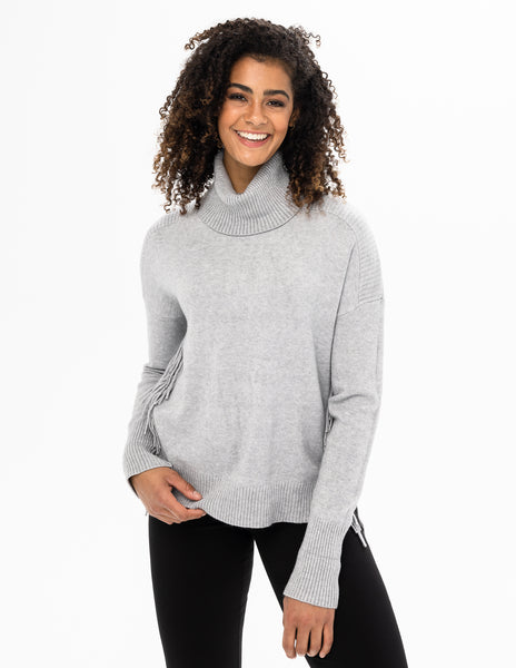 Mock Neck Fringe Trim Sweater