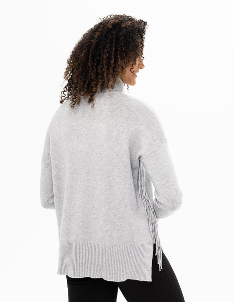 Mock Neck Fringe Trim Sweater