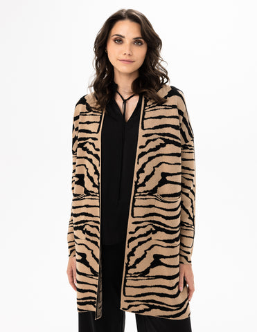 Zebra Print Open Front Cardigan