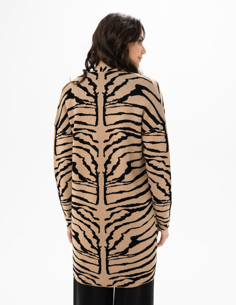 Zebra Print Open Front Cardigan