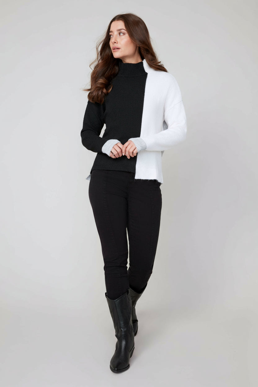 Long Sleeve  Color Block Cashmere Like Sweater