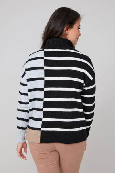 Long Sleeve Stripe Cashmere Like Sweater