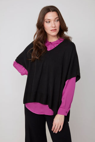 Short Sleeve V-Neck Poncho Sweater