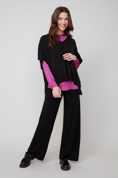 Short Sleeve V-Neck Poncho Sweater