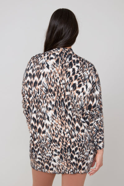 Animal Print Knit Mock-Neck Sweater