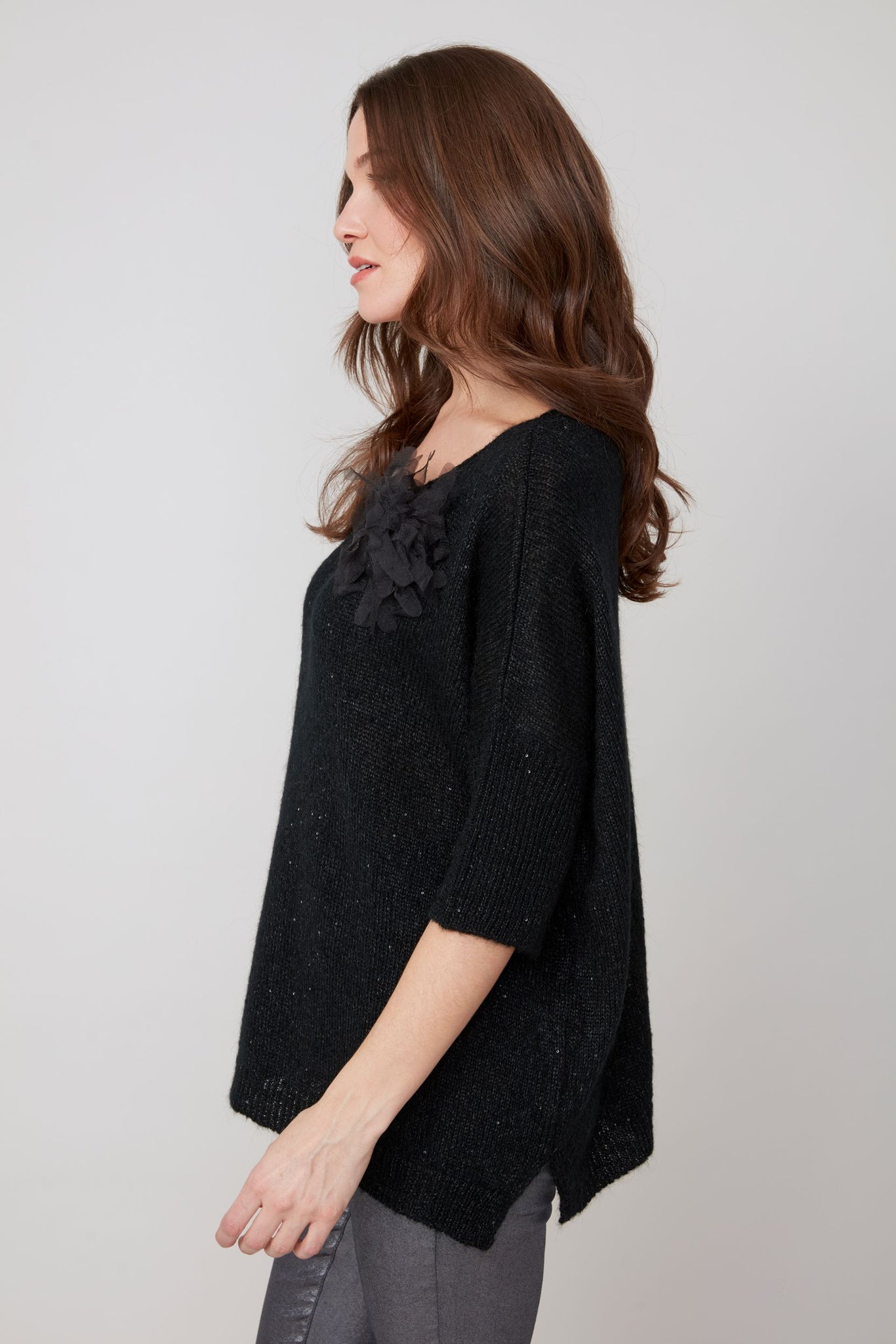 3/4 Sleeve Lurex Sweater
