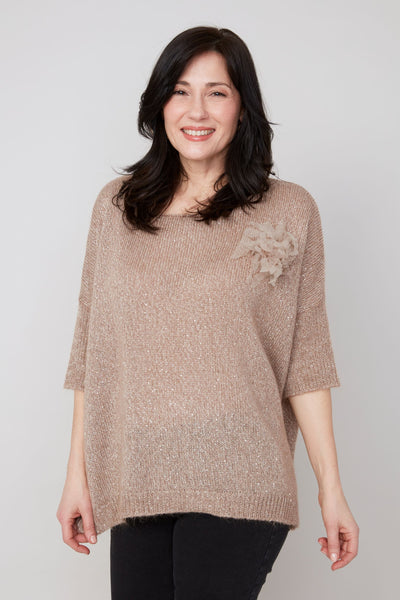3/4 Sleeve Lurex Sweater